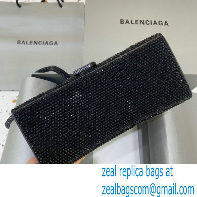 BALENCIAGA Hourglass Small Handbag in black suede calfskin with rhinestones 2022