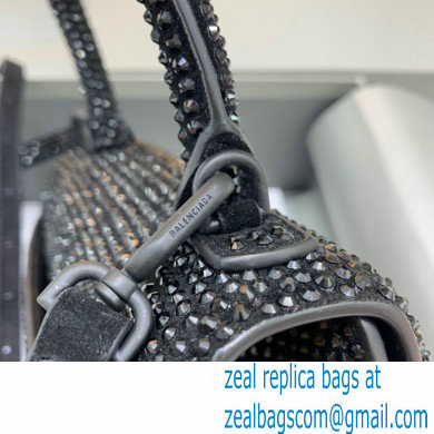 BALENCIAGA Hourglass Small Handbag in black suede calfskin with rhinestones 2022