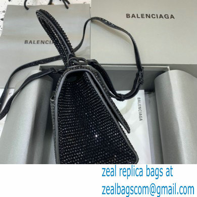 BALENCIAGA Hourglass Small Handbag in black suede calfskin with rhinestones 2022