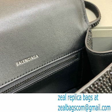 BALENCIAGA Hourglass Small Handbag in black suede calfskin with rhinestones 2022