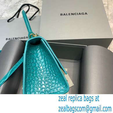 BALENCIAGA Hourglass Small Handbag in blue shiny crocodile embossed calfskin 2022