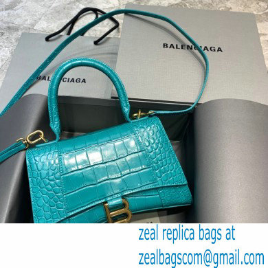 BALENCIAGA Hourglass Small Handbag in blue shiny crocodile embossed calfskin 2022 - Click Image to Close