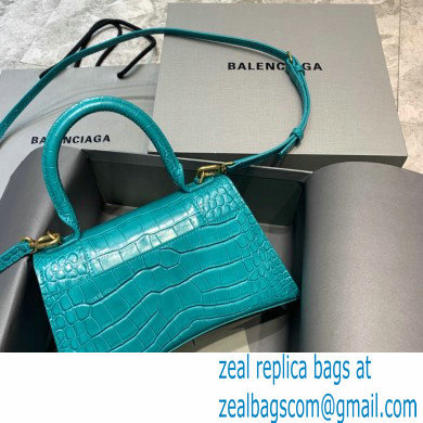 BALENCIAGA Hourglass Small Handbag in blue shiny crocodile embossed calfskin 2022