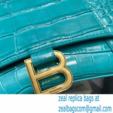 BALENCIAGA Hourglass Small Handbag in blue shiny crocodile embossed calfskin 2022