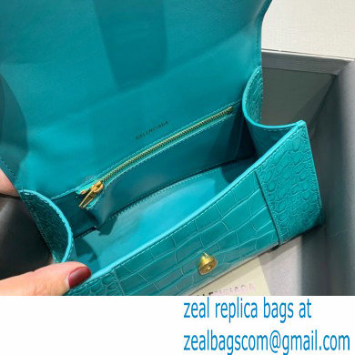BALENCIAGA Hourglass Small Handbag in blue shiny crocodile embossed calfskin 2022