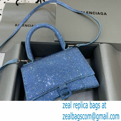 BALENCIAGA Hourglass Small Handbag in blue suede calfskin with rhinestones 2022