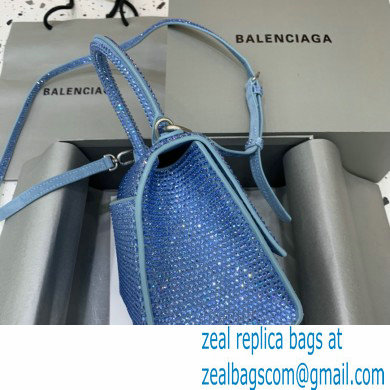 BALENCIAGA Hourglass Small Handbag in blue suede calfskin with rhinestones 2022