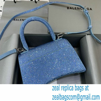 BALENCIAGA Hourglass Small Handbag in blue suede calfskin with rhinestones 2022