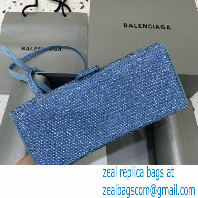 BALENCIAGA Hourglass Small Handbag in blue suede calfskin with rhinestones 2022