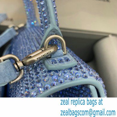 BALENCIAGA Hourglass Small Handbag in blue suede calfskin with rhinestones 2022