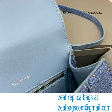 BALENCIAGA Hourglass Small Handbag in blue suede calfskin with rhinestones 2022