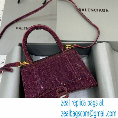 BALENCIAGA Hourglass Small Handbag in burgundy suede calfskin with rhinestones 2022