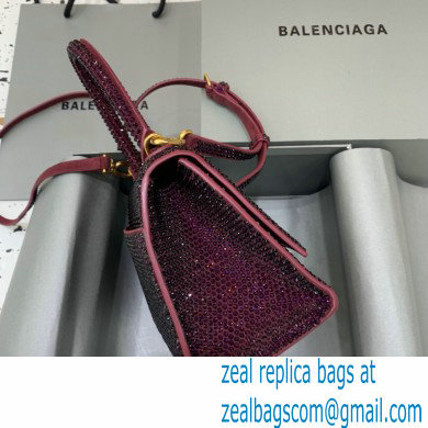 BALENCIAGA Hourglass Small Handbag in burgundy suede calfskin with rhinestones 2022