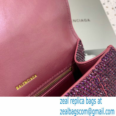 BALENCIAGA Hourglass Small Handbag in burgundy suede calfskin with rhinestones 2022