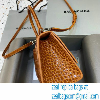 BALENCIAGA Hourglass Small Handbag in caramel shiny crocodile embossed calfskin 2022