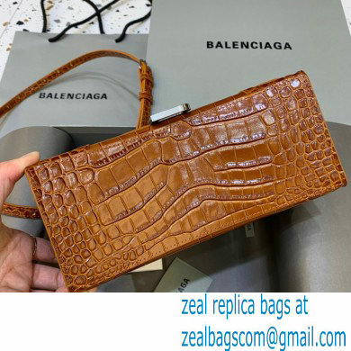 BALENCIAGA Hourglass Small Handbag in caramel shiny crocodile embossed calfskin 2022