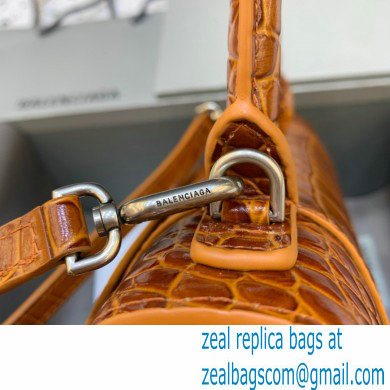 BALENCIAGA Hourglass Small Handbag in caramel shiny crocodile embossed calfskin 2022