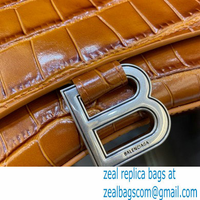 BALENCIAGA Hourglass Small Handbag in caramel shiny crocodile embossed calfskin 2022