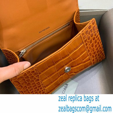 BALENCIAGA Hourglass Small Handbag in caramel shiny crocodile embossed calfskin 2022