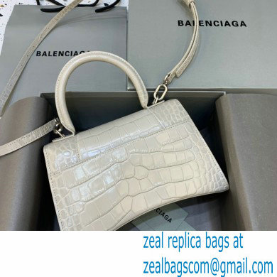 BALENCIAGA Hourglass Small Handbag in creamy shiny crocodile embossed calfskin 2022