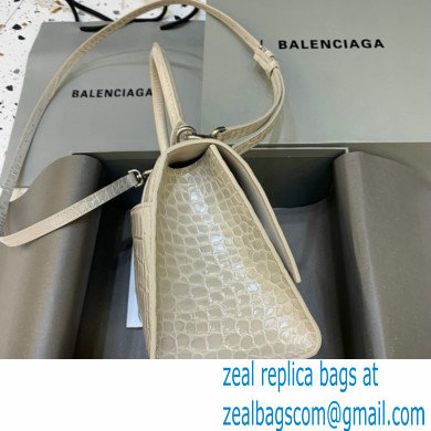 BALENCIAGA Hourglass Small Handbag in creamy shiny crocodile embossed calfskin 2022