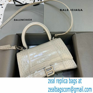 BALENCIAGA Hourglass Small Handbag in creamy shiny crocodile embossed calfskin 2022