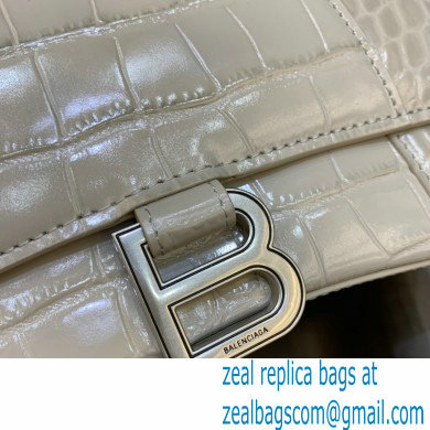 BALENCIAGA Hourglass Small Handbag in creamy shiny crocodile embossed calfskin 2022