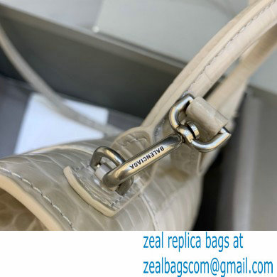 BALENCIAGA Hourglass Small Handbag in creamy shiny crocodile embossed calfskin 2022