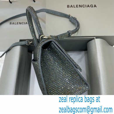 BALENCIAGA Hourglass Small Handbag in dark gray suede calfskin with rhinestones 2022
