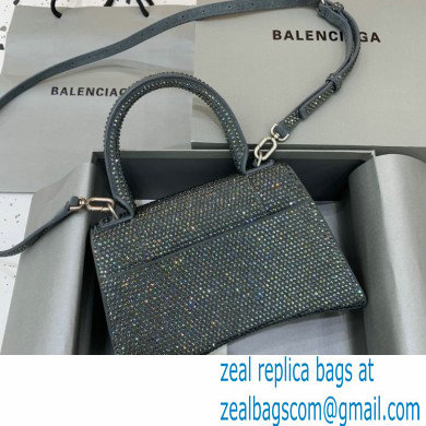 BALENCIAGA Hourglass Small Handbag in dark gray suede calfskin with rhinestones 2022