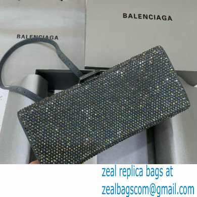 BALENCIAGA Hourglass Small Handbag in dark gray suede calfskin with rhinestones 2022