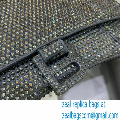 BALENCIAGA Hourglass Small Handbag in dark gray suede calfskin with rhinestones 2022 - Click Image to Close