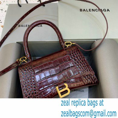 BALENCIAGA Hourglass Small Handbag in dark red shiny crocodile embossed calfskin 2022 - Click Image to Close