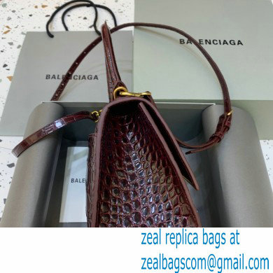 BALENCIAGA Hourglass Small Handbag in dark red shiny crocodile embossed calfskin 2022 - Click Image to Close