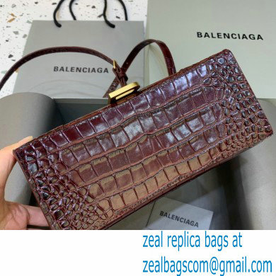 BALENCIAGA Hourglass Small Handbag in dark red shiny crocodile embossed calfskin 2022