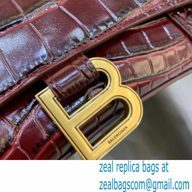 BALENCIAGA Hourglass Small Handbag in dark red shiny crocodile embossed calfskin 2022