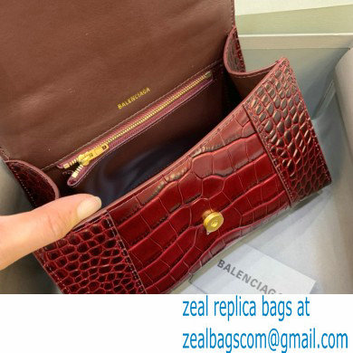 BALENCIAGA Hourglass Small Handbag in dark red shiny crocodile embossed calfskin 2022