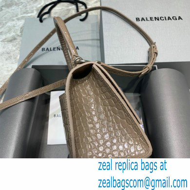 BALENCIAGA Hourglass Small Handbag in elephant gray shiny crocodile embossed calfskin 2022