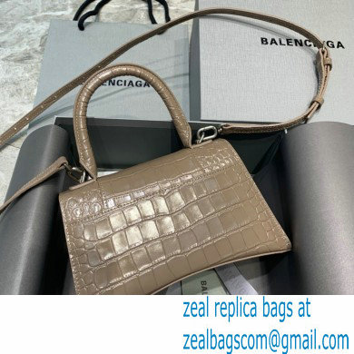 BALENCIAGA Hourglass Small Handbag in elephant gray shiny crocodile embossed calfskin 2022