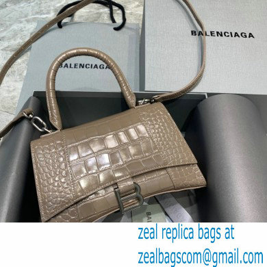 BALENCIAGA Hourglass Small Handbag in elephant gray shiny crocodile embossed calfskin 2022