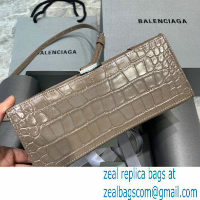 BALENCIAGA Hourglass Small Handbag in elephant gray shiny crocodile embossed calfskin 2022 - Click Image to Close