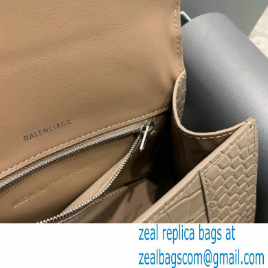 BALENCIAGA Hourglass Small Handbag in elephant gray shiny crocodile embossed calfskin 2022