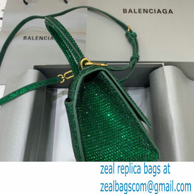 BALENCIAGA Hourglass Small Handbag in green suede calfskin with rhinestones 2022