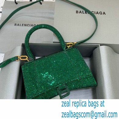 BALENCIAGA Hourglass Small Handbag in green suede calfskin with rhinestones 2022