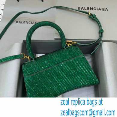 BALENCIAGA Hourglass Small Handbag in green suede calfskin with rhinestones 2022