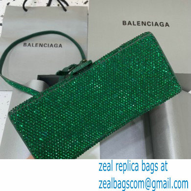 BALENCIAGA Hourglass Small Handbag in green suede calfskin with rhinestones 2022