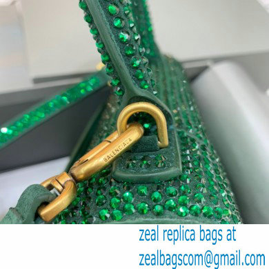 BALENCIAGA Hourglass Small Handbag in green suede calfskin with rhinestones 2022