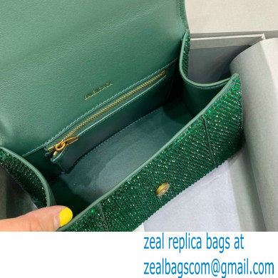 BALENCIAGA Hourglass Small Handbag in green suede calfskin with rhinestones 2022