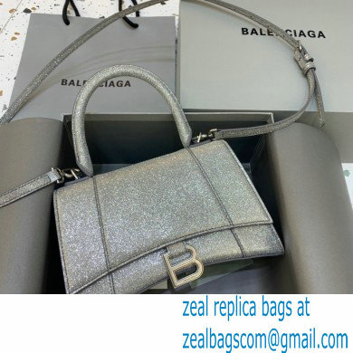 BALENCIAGA Hourglass Small Handbag in grey glitter material 2022