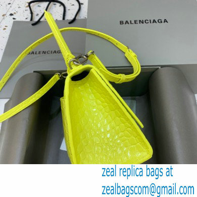 BALENCIAGA Hourglass Small Handbag in lemon yellow shiny crocodile embossed calfskin 2022 - Click Image to Close